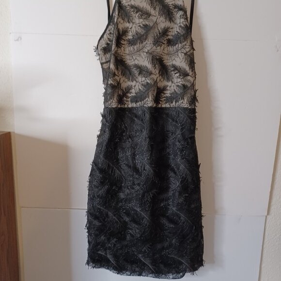 NWT Missguided Black Feather Square Neck Bodycon Mini Dress, Size 8 - Picture 1 of 6